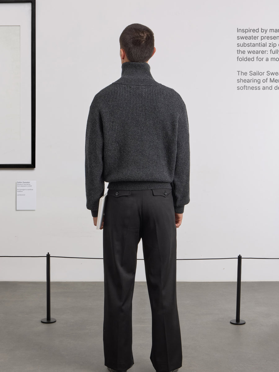 Museum Garments Sailor Sweater charcoal en laine d'agneau mérinos - porté, vue 5