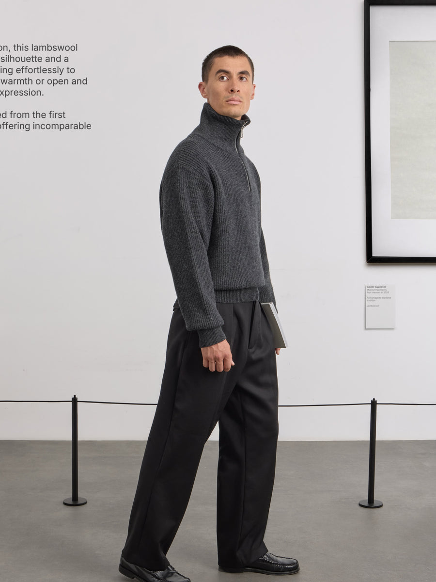 Museum Garments Sailor Sweater charcoal en laine d'agneau mérinos - porté, vue 3