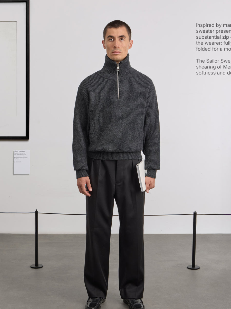Museum Garments Sailor Sweater charcoal en laine d'agneau mérinos - porté, vue 1
