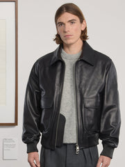 Museum Garments Flight Jacket en cuir de vachette noir - porté, vue 2