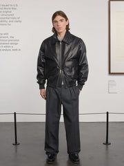 Museum Garments Flight Jacket en cuir de vachette noir - porté, vue 1
