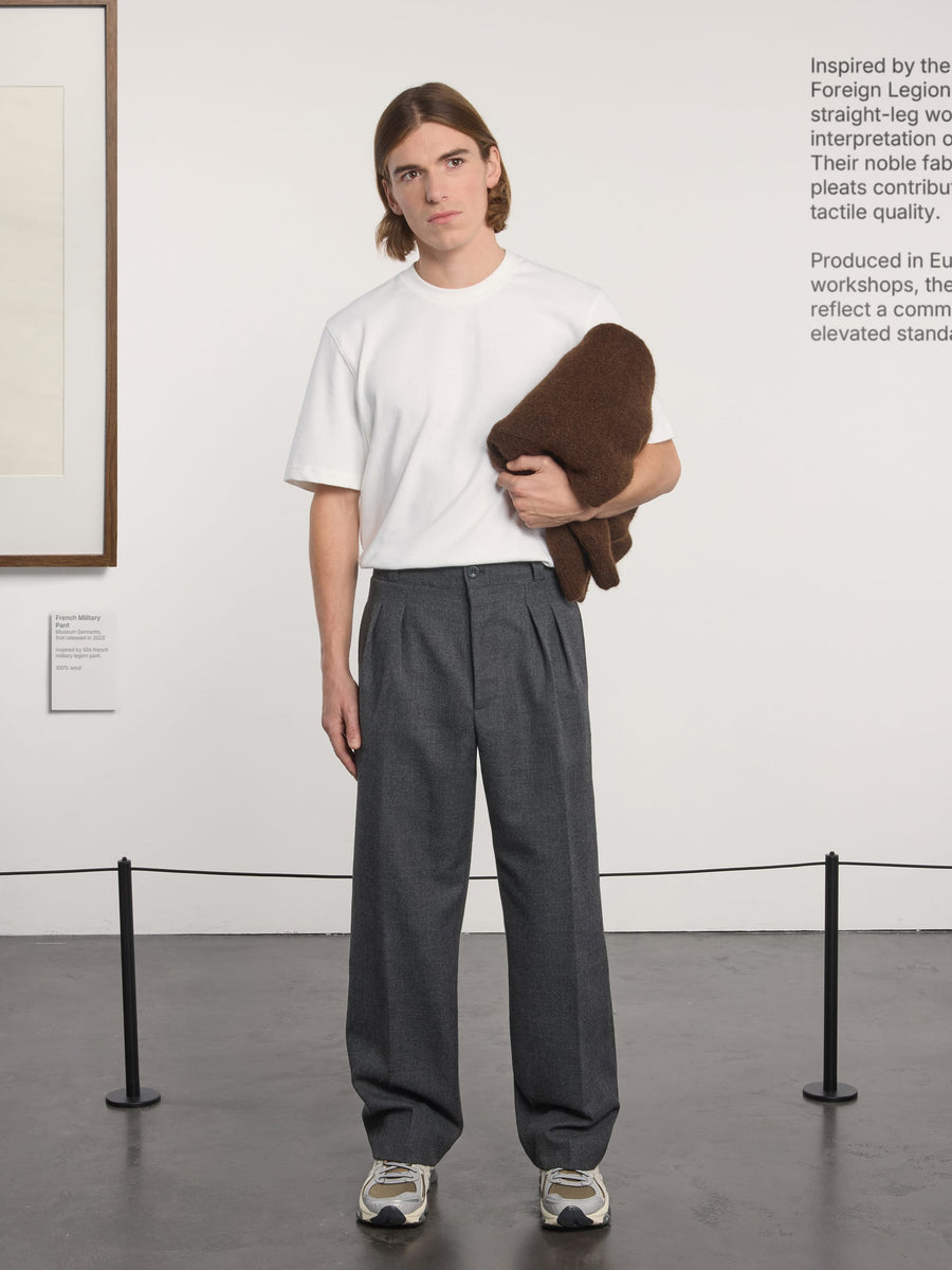 Museum Garments French Military Pants gris anthracite chiné en gabardine de laine - porté, vue 1
