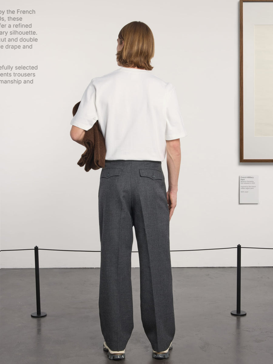 Museum Garments French Military Pants gris anthracite chiné en gabardine de laine - porté, vue 3