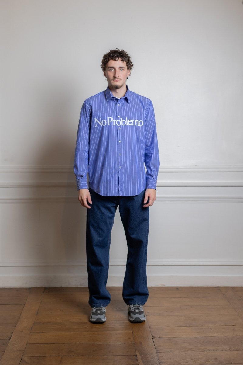 Mannequin portant la chemise No Problemo Ls Poplin Shirt navy en popeline de coton — photo 1