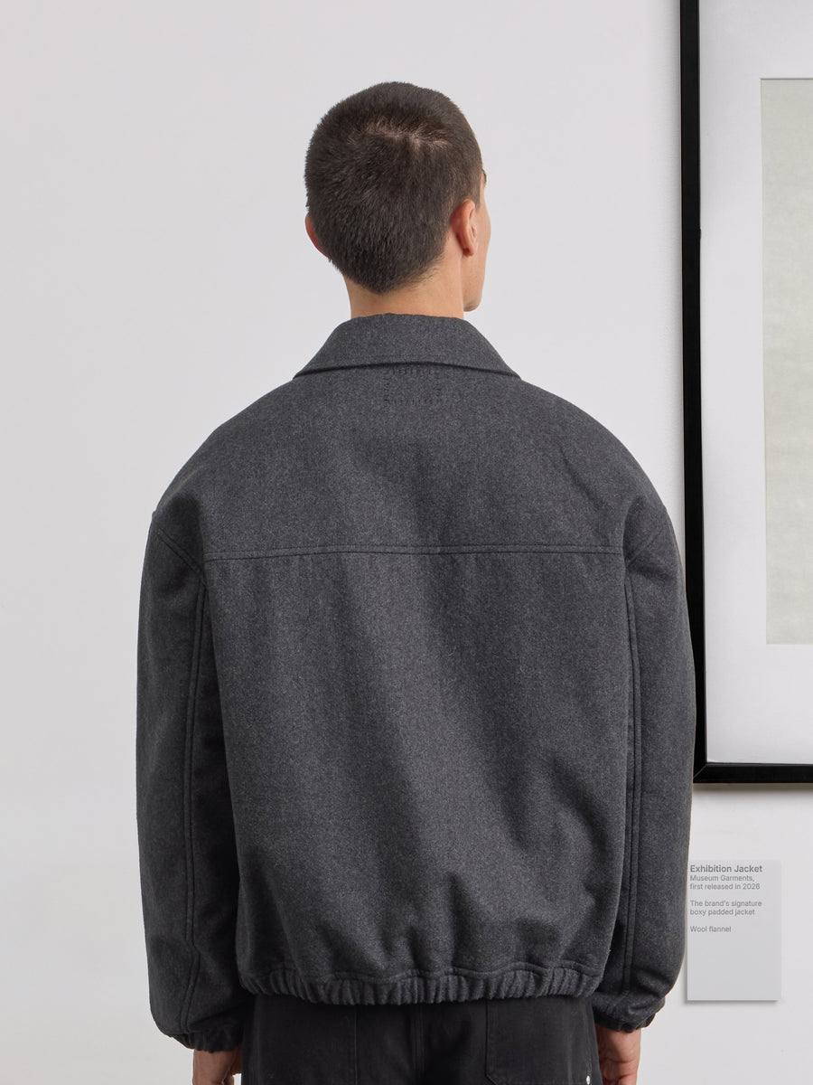Museum Garments Exhibition Padded Jacket gris chiné en flanelle de laine vierge - porté, vue 6