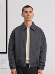 Museum Garments Exhibition Padded Jacket gris chiné en flanelle de laine vierge - porté, vue 2