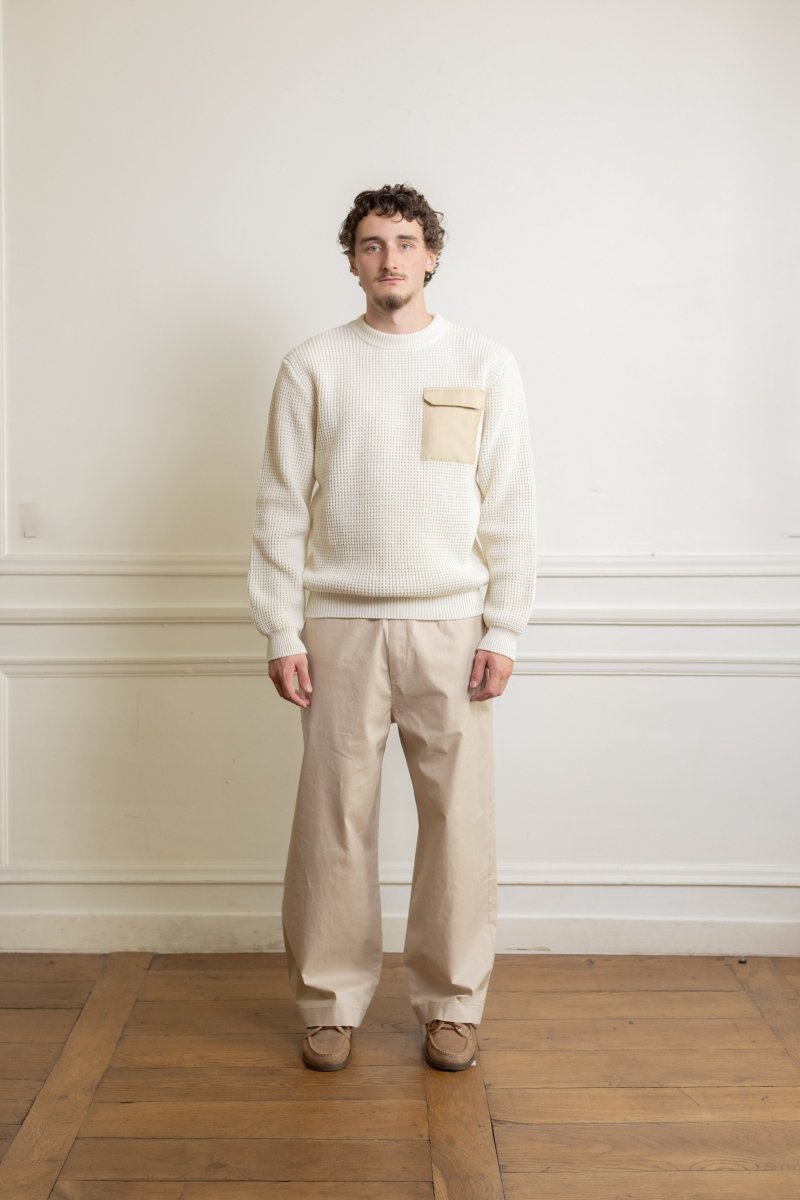 Pantalon beige Le Mont Saint Michel Phosto lin-coton coupe décontractée