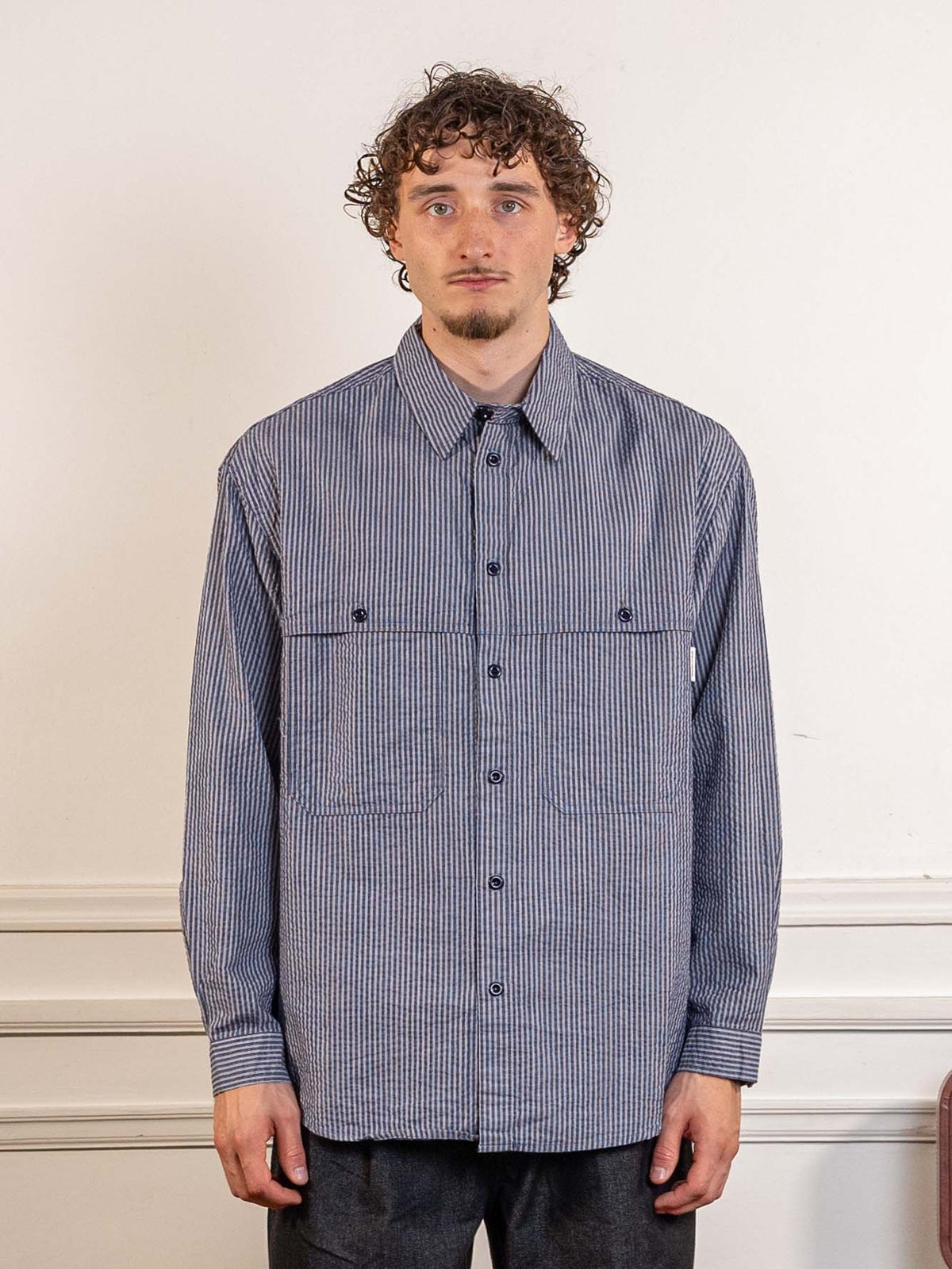 Stripe Pocket Work Shirt Navy