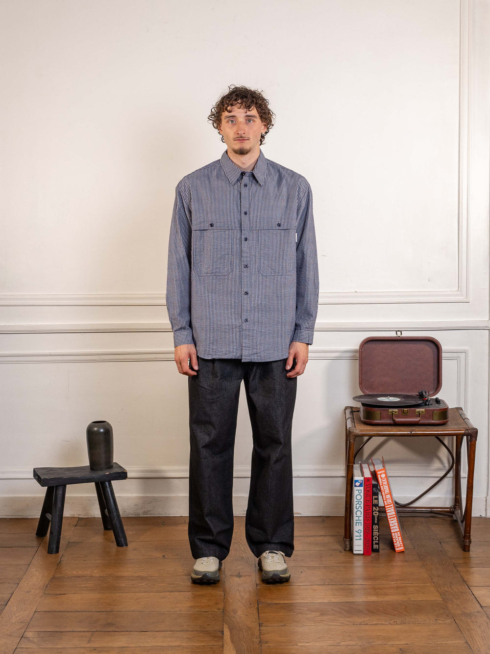 Stripe Pocket Work Shirt Navy