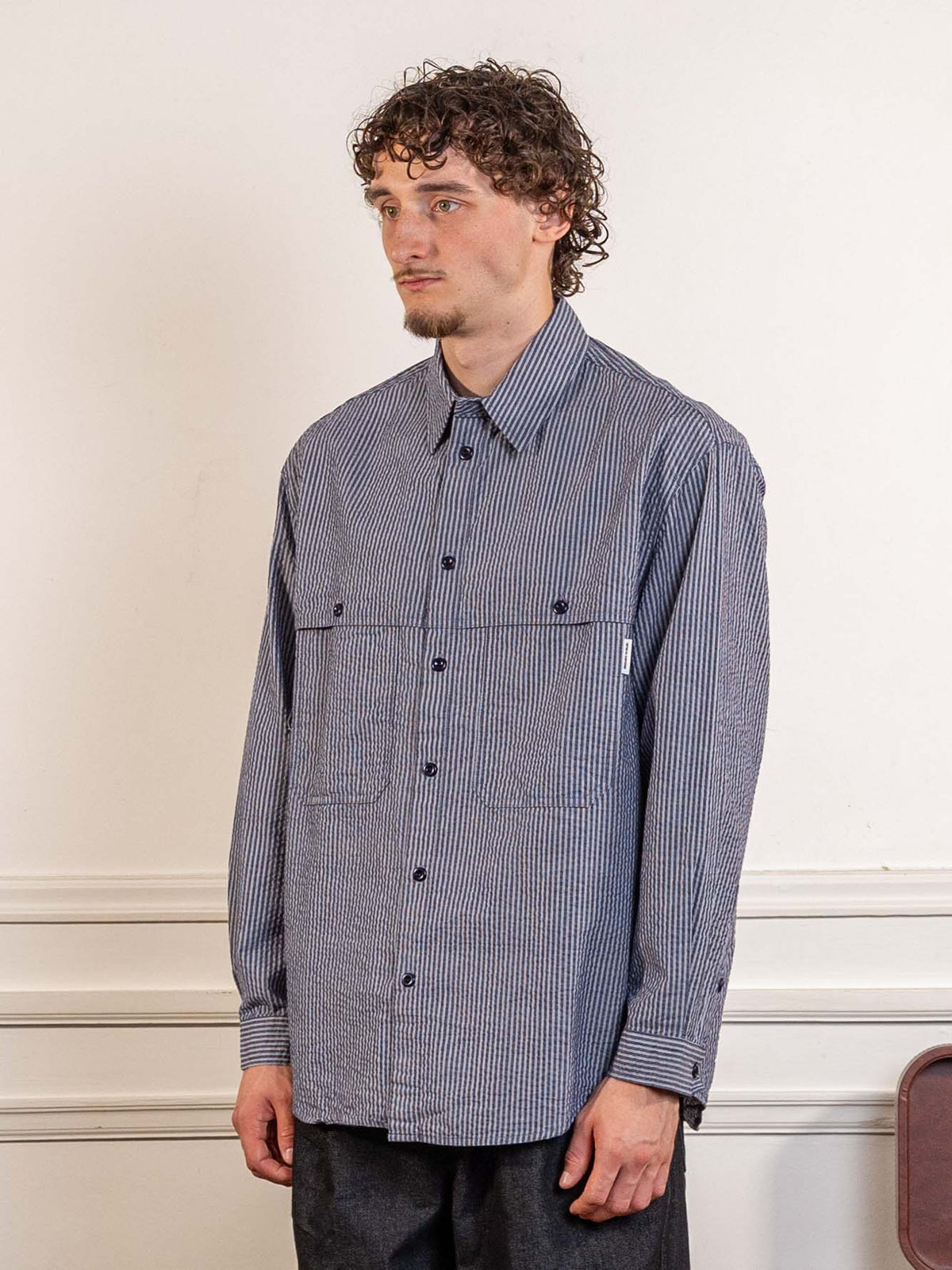 Stripe Pocket Work Shirt Navy
