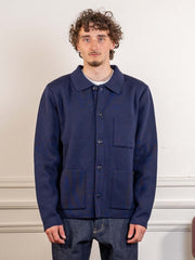 Cardigan de travail Guino Le Mont Saint Michel navy porté de face