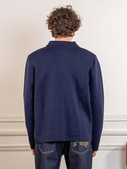 Cardigan de travail Guino Le Mont Saint Michel navy porté, vue de dos