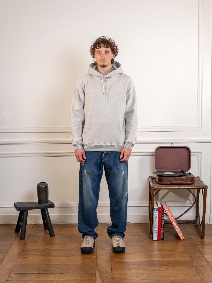 logo hooded sweat - heather off white