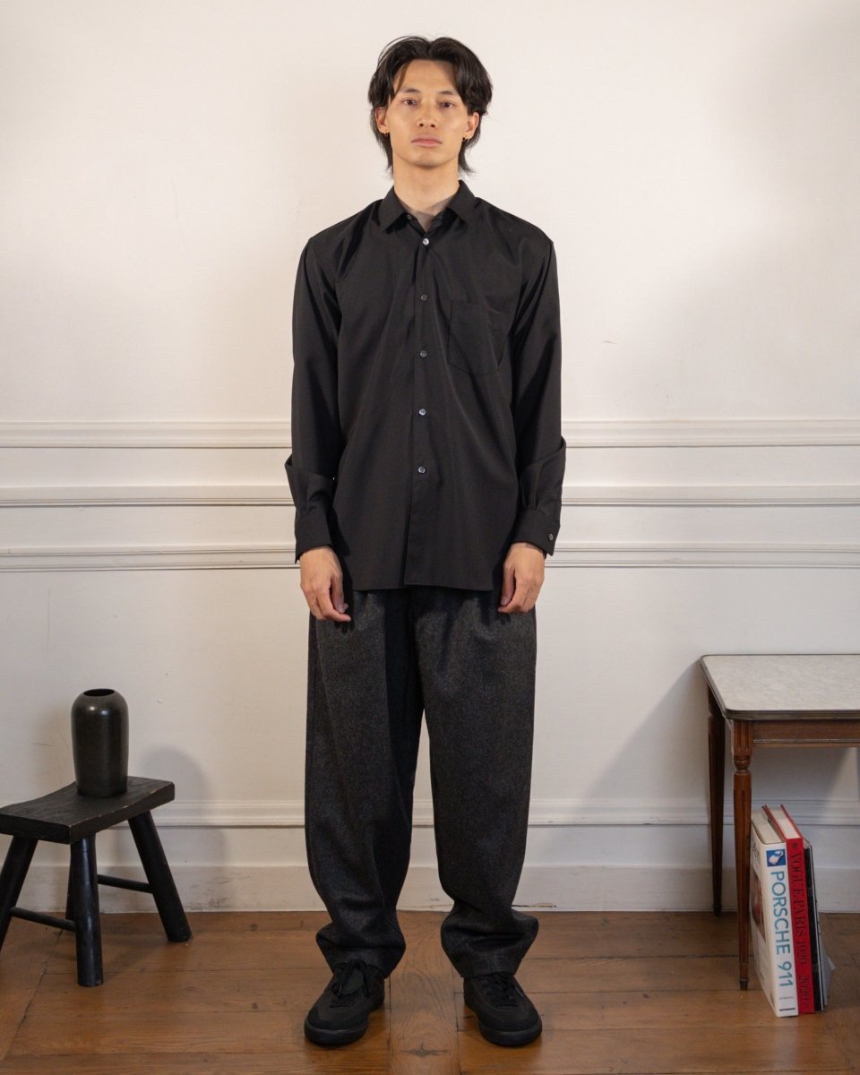 MENS SHIRT WOVEN WOOL - BLACK