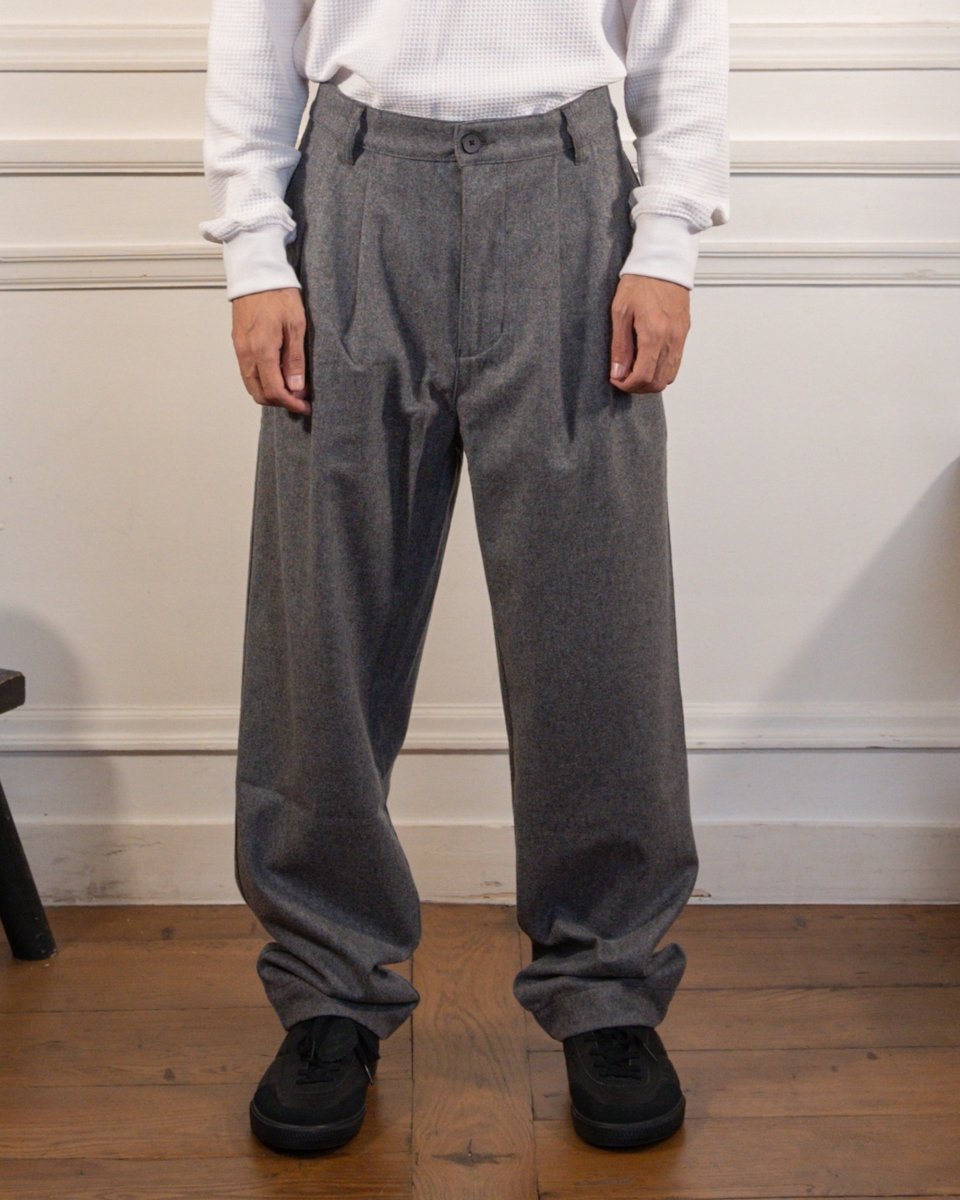 Double Pleats Flannel Pants - Grey Mel