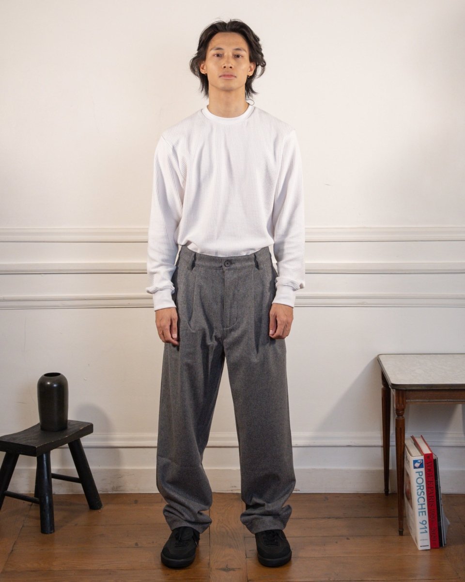 Double Pleats Flannel Pants - Grey Mel