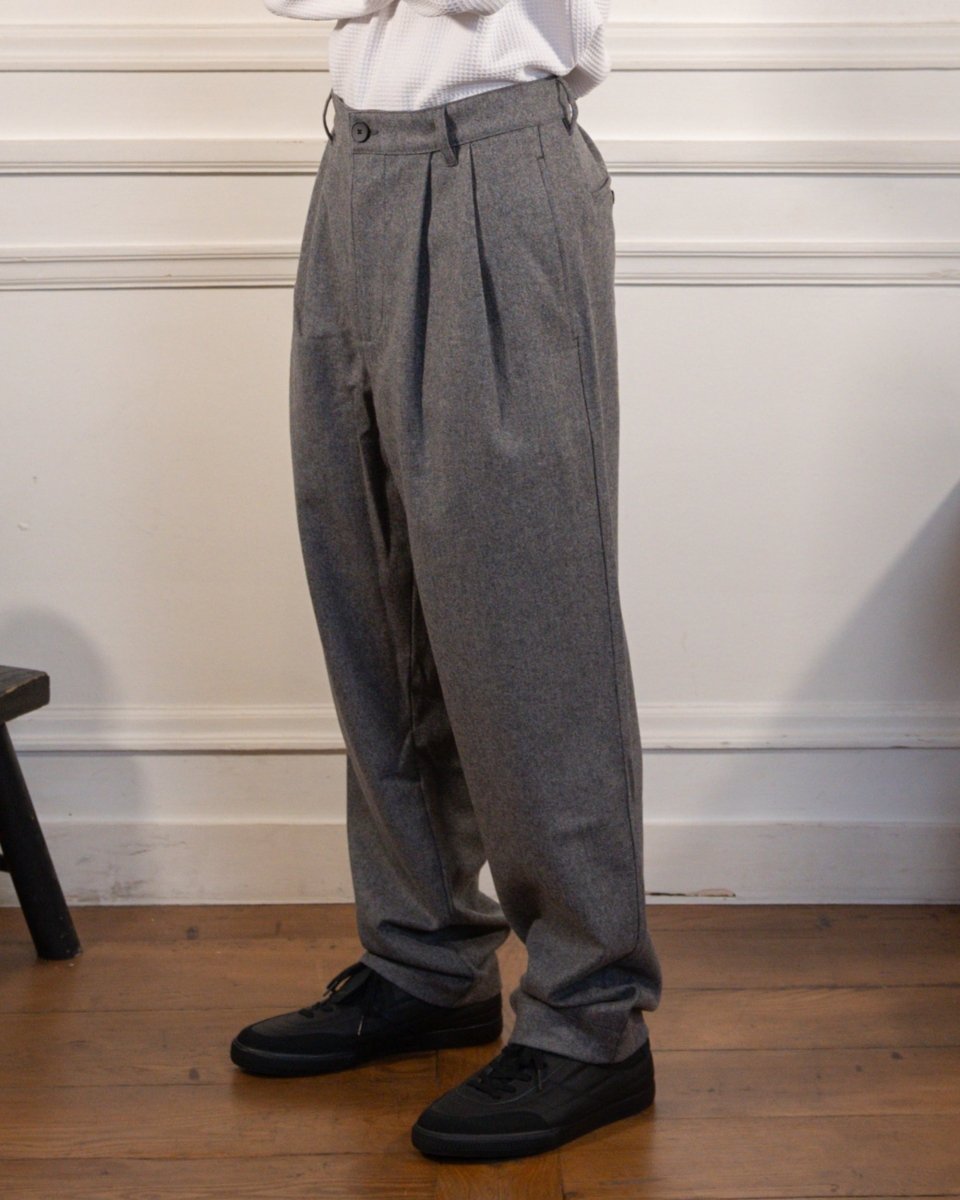 Double Pleats Flannel Pants - Grey Mel