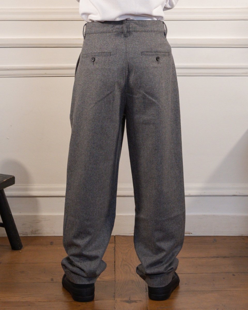 Double Pleats Flannel Pants - Grey Mel
