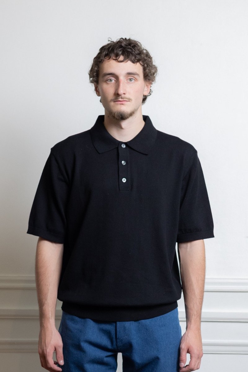 Polo Another Aspect 3.0 noir détail maille plate coton peigné
Image 