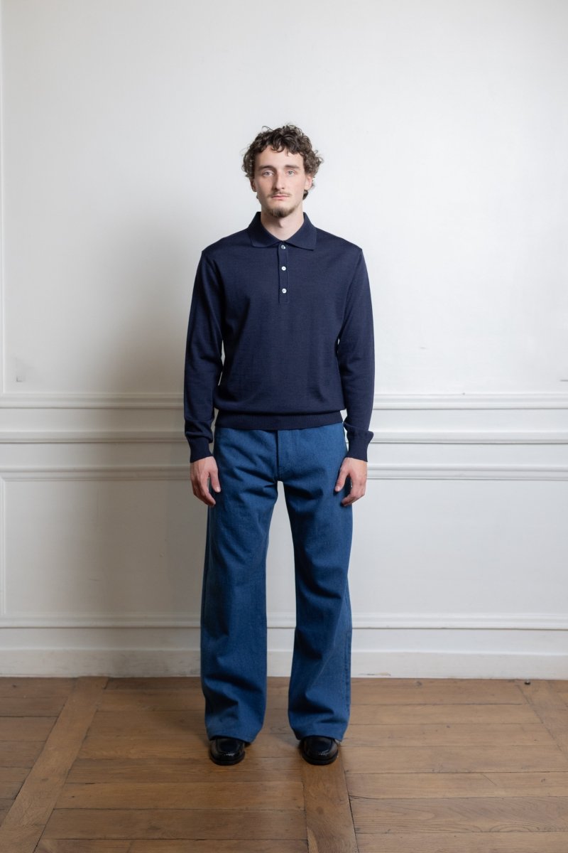 Polo manches longues Another Aspect 2.0 night sky navy mérinos porté de face
Image  — photo 1