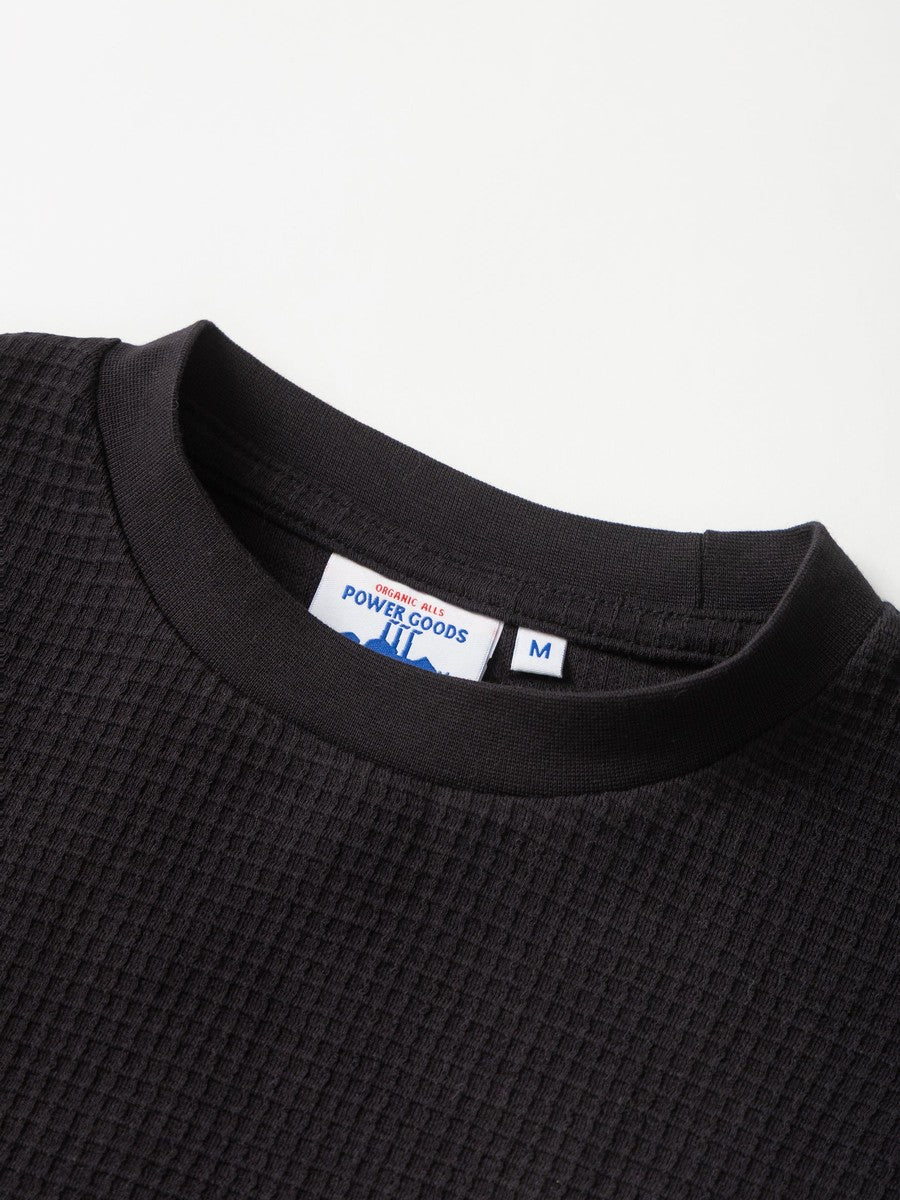 Thermal Waffle Long Sleeve Tee Power Goods black, détail encolure
