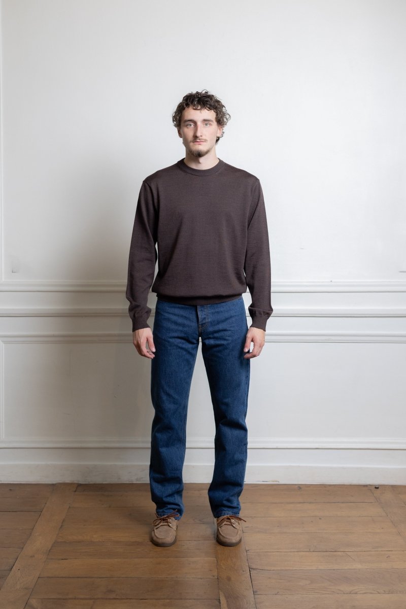 Pull Another Aspect Sweater 5.0 brown melange mérinos porté de face
Image