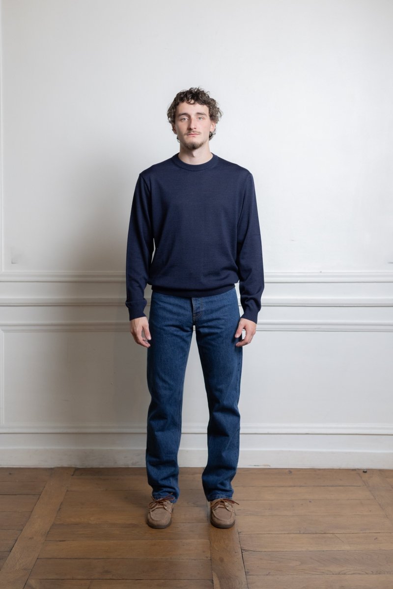 Pull Another Aspect Sweater 5.0 night sky navy mérinos porté de face
Image 