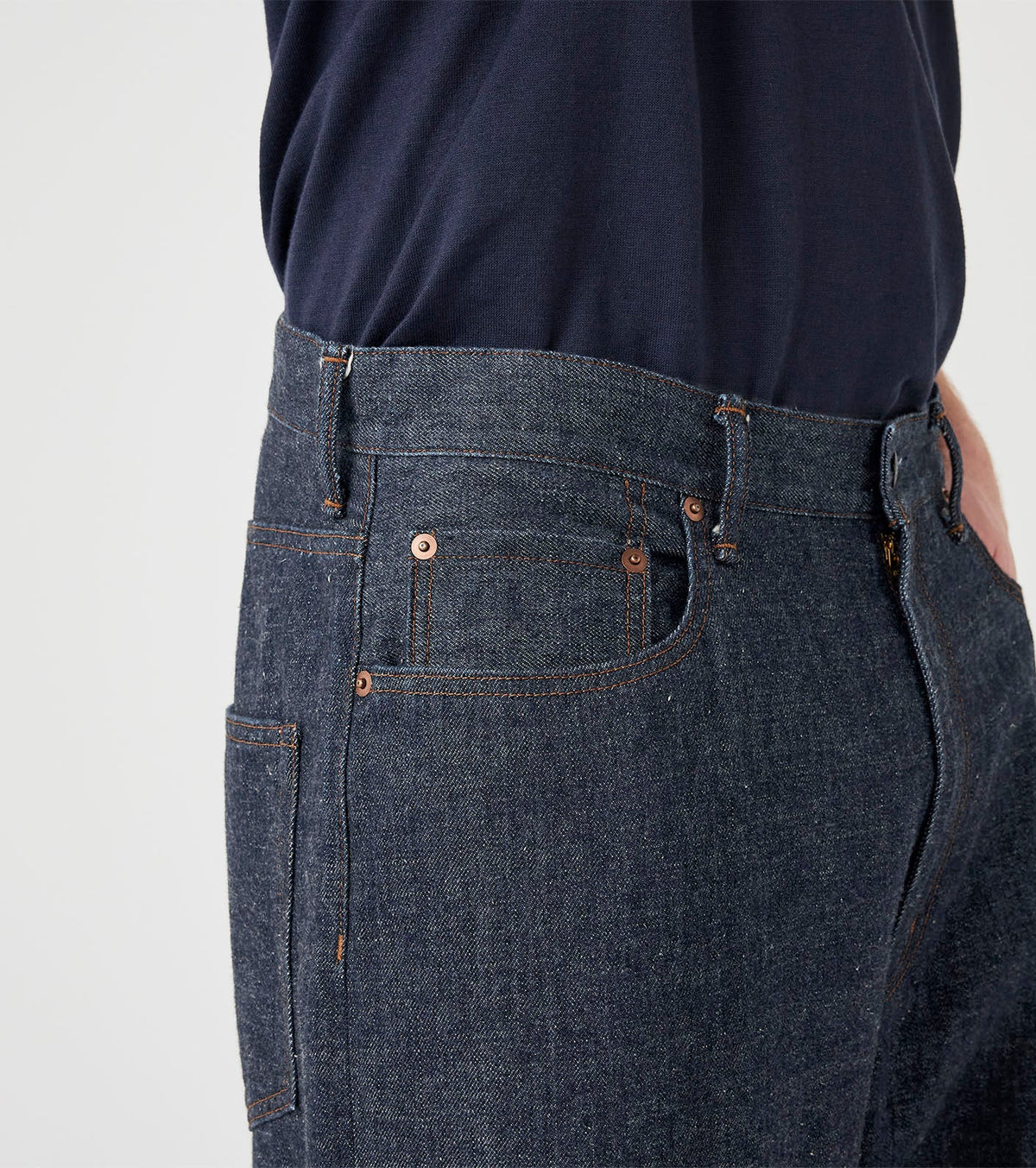 SELVAGE DENIM PANTS - Indigo NANAMICA - detail cinq poches et rivets
