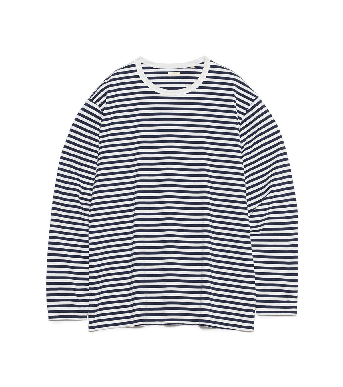 COOLMAX STRIPE JERSEY L/S TEE - Dark Navy x White NANAMICA - packshot de face