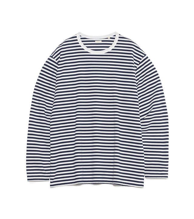COOLMAX STRIPE JERSEY L/S TEE - Dark Navy x White NANAMICA - packshot de face