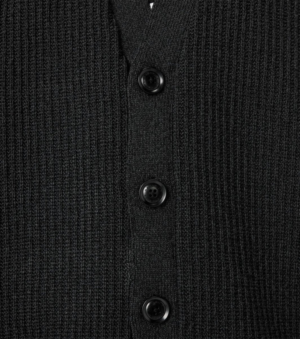 5G KNIT CARDIGAN - Black NANAMICA - detail des boutons et de la cote irreguliere