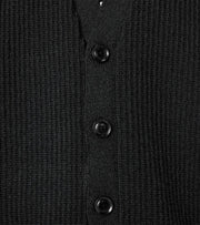 5G KNIT CARDIGAN - Black NANAMICA - detail des boutons et de la cote irreguliere