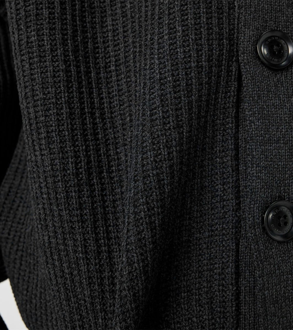 5G KNIT CARDIGAN - Black NANAMICA - gros plan sur le fil lily et la maille jauge 5