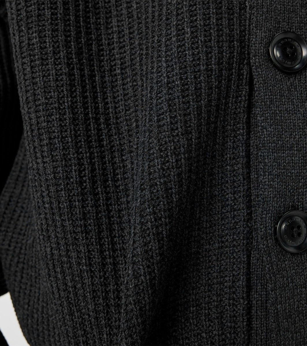 5G KNIT CARDIGAN - Black NANAMICA - gros plan sur le fil lily et la maille jauge 5