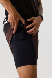 SHELLLIGHT SHORT 2EN1 - Marron ACT RUNNING - détail cuissard