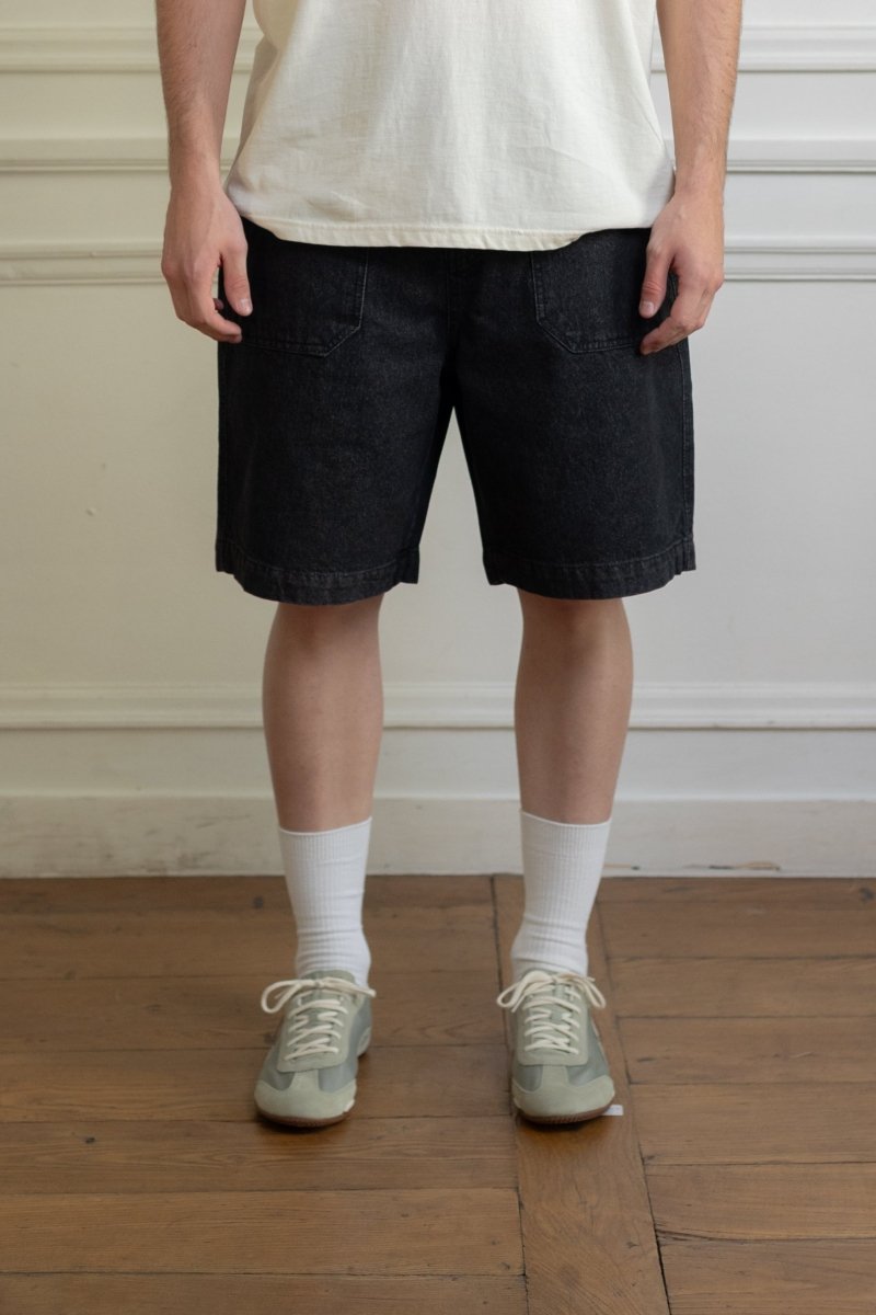 Short Kappy Fatigue Denim Half Pants black porté sur mannequin 180cm — photo 2
