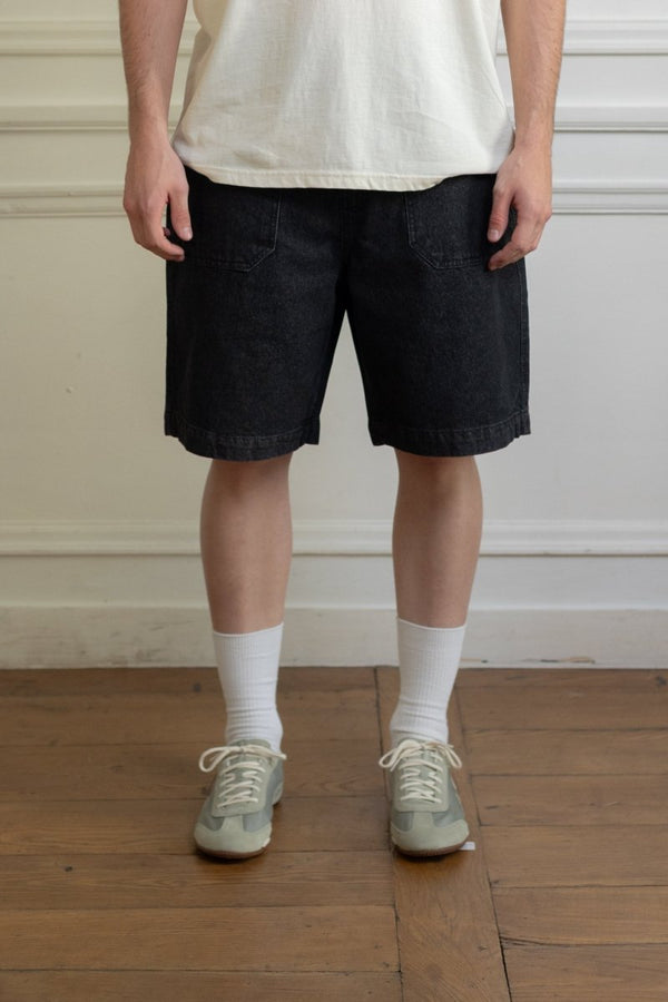 FATIGUE DENIM HALF PANTS - BLACK