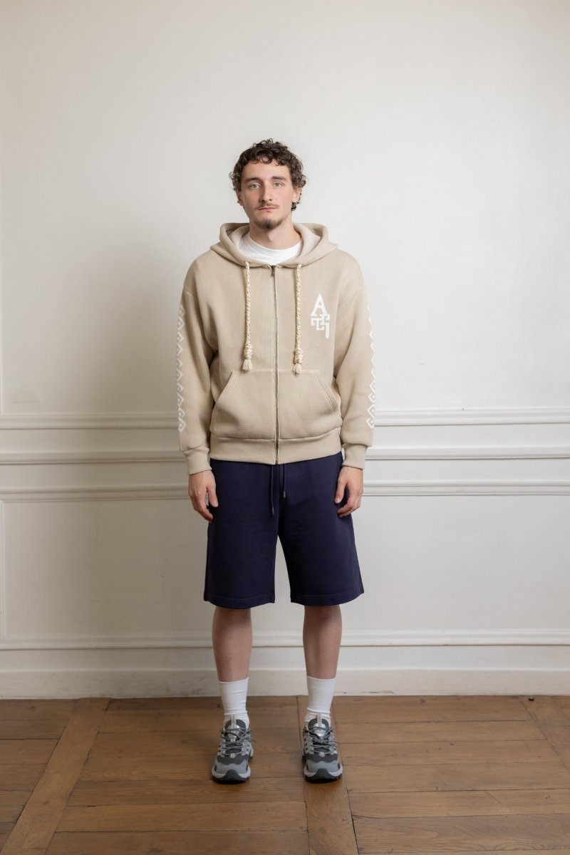 Sweat zippé Al Ain AHZZ Leopard cord maille coton porté de face
 — photo 1