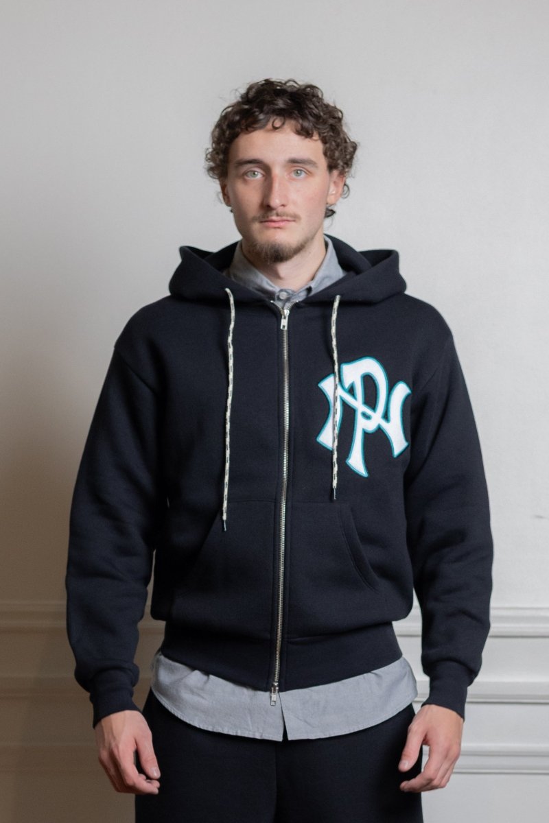 Sweat zippé No Problemo Nyp Premium noir, vue rapprochée du molleton coton-polyester