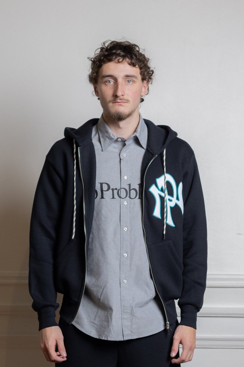 Sweat zippé No Problemo Nyp Premium noir, vue rapprochée du molleton coton-polyester