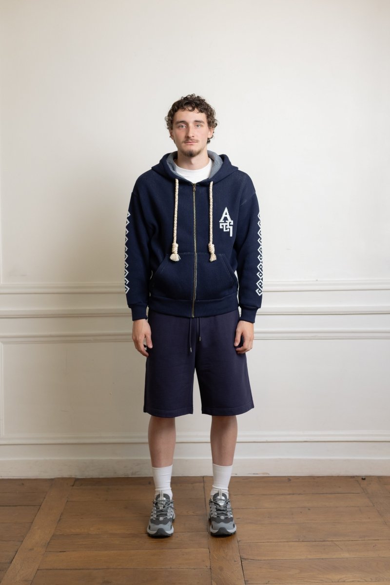 Sweat zippé Al Ain AHZZ Leopard cord maille coton porté de face
 — photo 1
