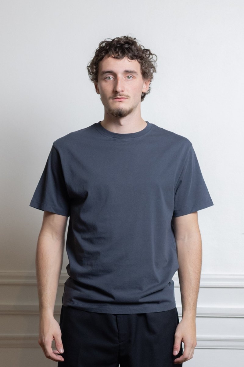  T-shirt Another Aspect 1.0 bleu détail col rond côtelé
Image