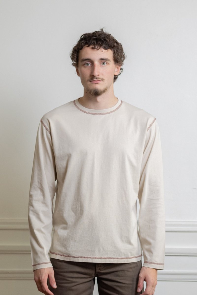 T-shirt Another Aspect 3.0 grey détail surpiqûres flatlock burnt red — photo 2