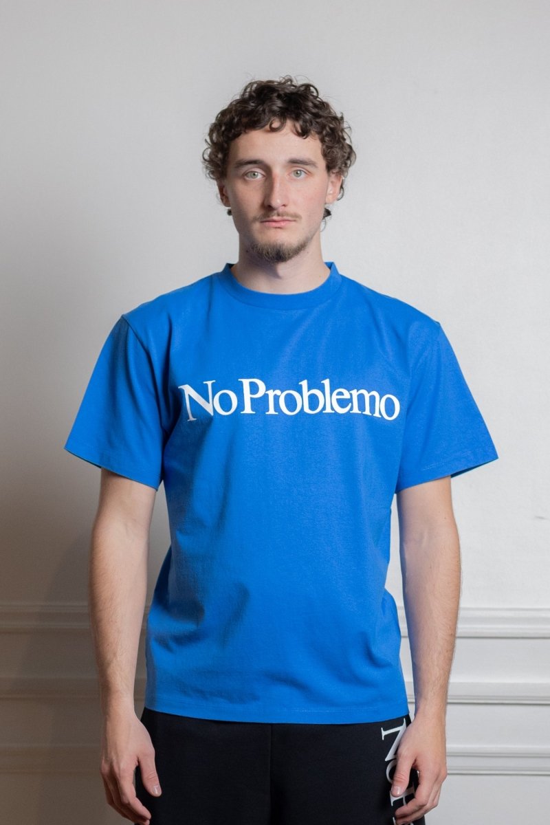 T-shirt No Problemo Ss Tee bleu, vue rapprochée du jersey coton lourd