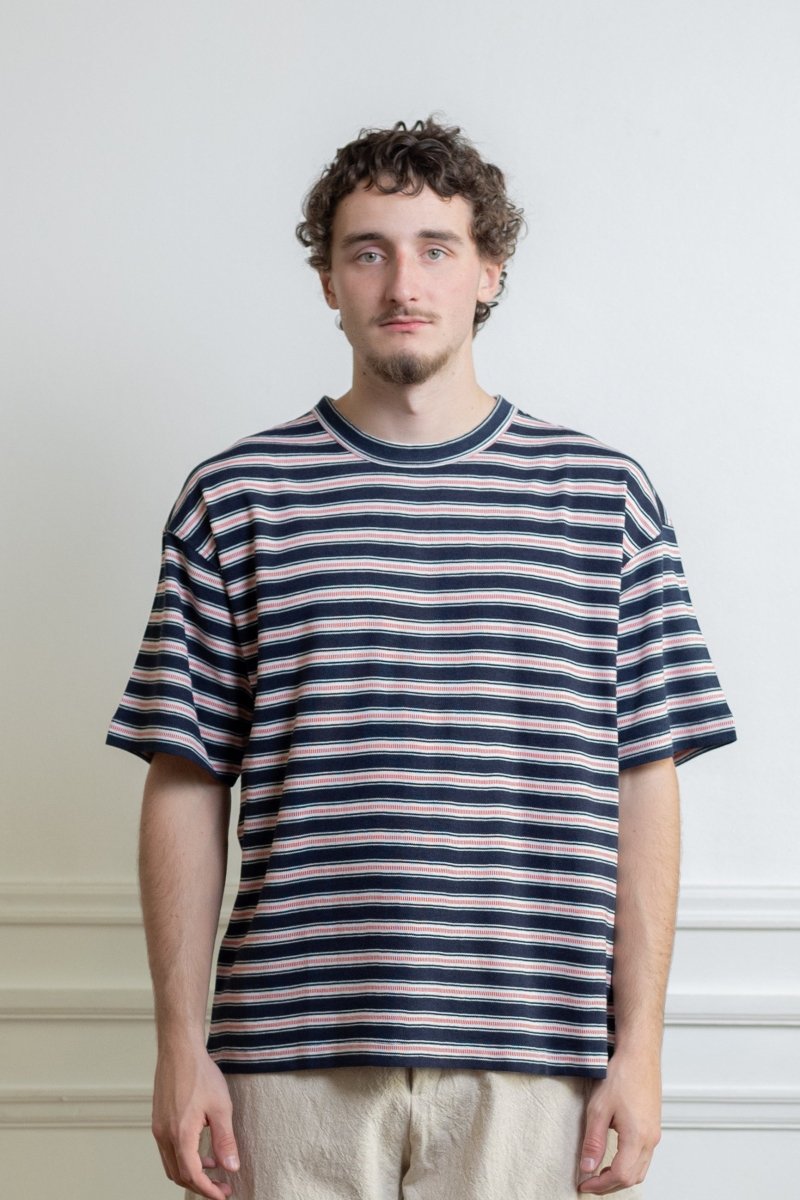 T-shirt YMC Triple jersey coton jacquard multicolore fond navy
Image 