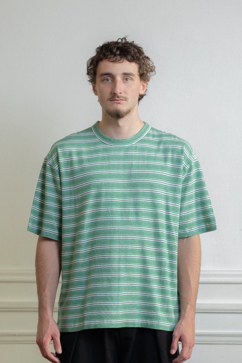 T-shirt YMC Triple jersey coton jacquard multicolore fond vert
Image — photo 2