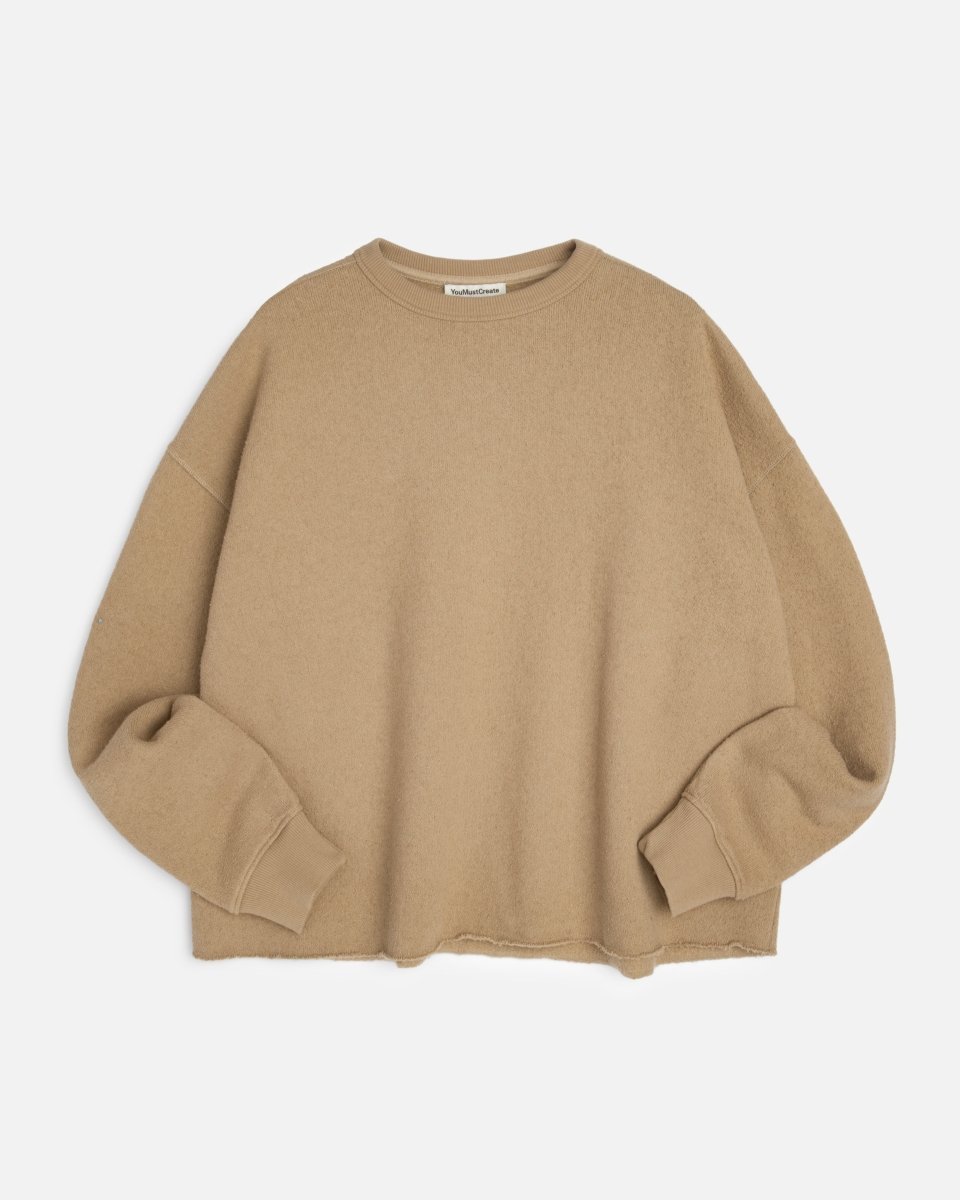 Sweat col rond YMC Studio Sweatshirt taupe en jersey de coton texturé italien - Aura Store — photo 1