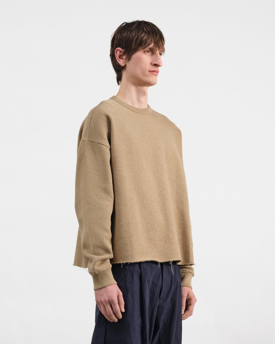 Sweat col rond YMC Studio Sweatshirt taupe en jersey de coton texturé italien - Aura Store — photo 3