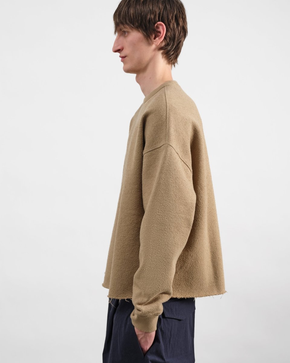Sweat col rond YMC Studio Sweatshirt taupe en jersey de coton texturé italien - Aura Store — photo 5
