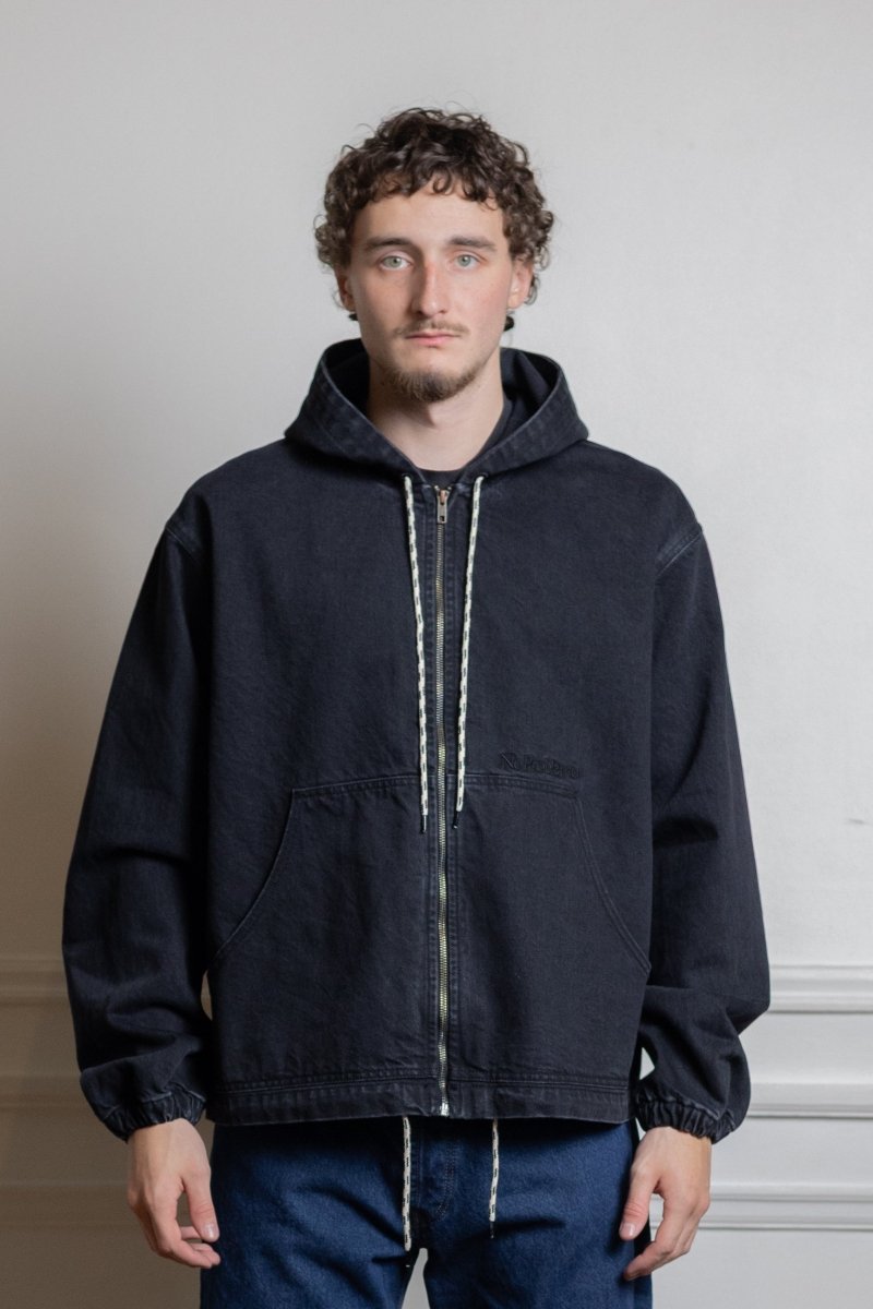 Veste workwear No Problemo noire, vue rapprochée du denim 14oz coton